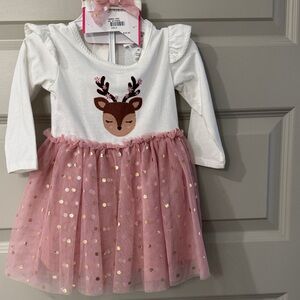 Little Lass White and Pink Reindeer Costume Dress